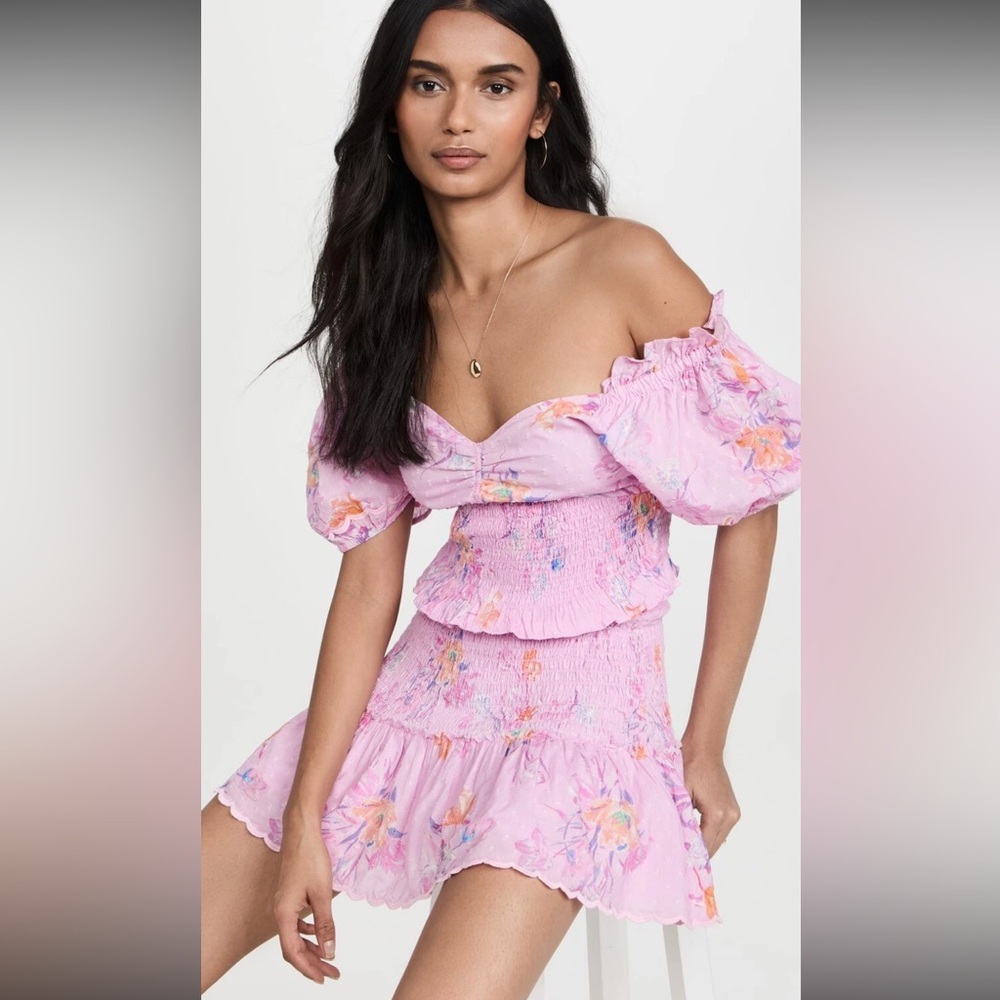 LoveShackFancy Jarrah Mini Dress royal pink berry